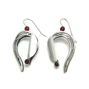 Horseshoe shaped Aluminum all-silver Red Stone Earring